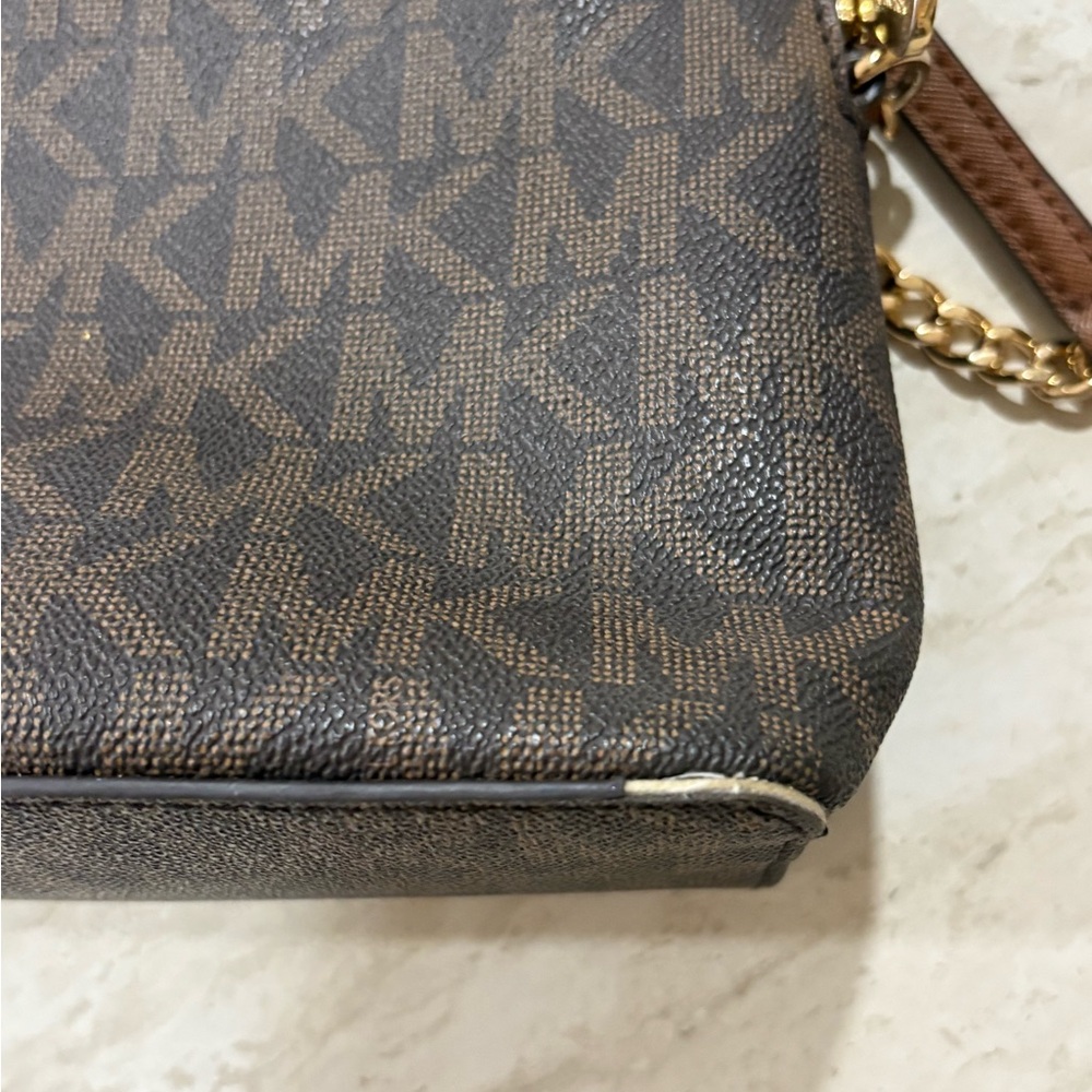 Michael Kors Jet Set Brown MK Logo Crossbody Bag Classic PVC - Picture 4 of 7